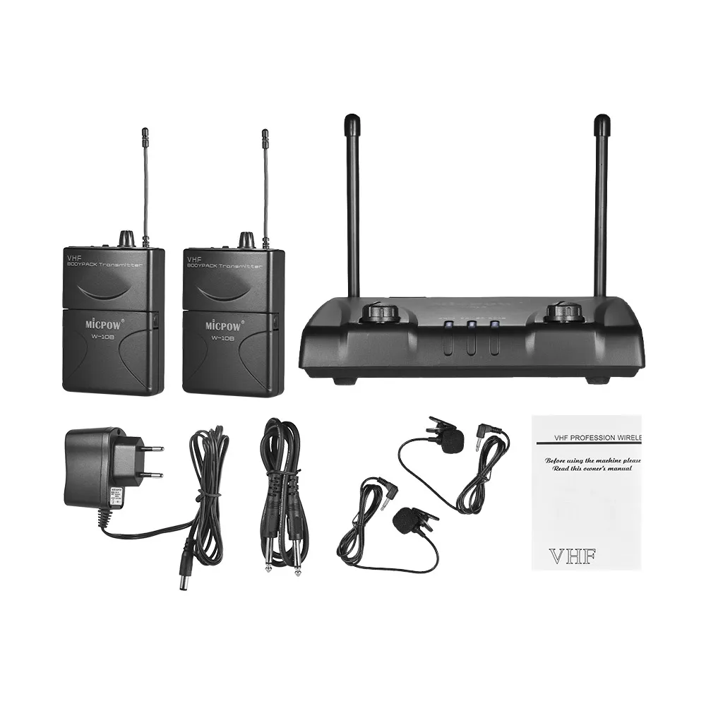Двухканальная VHF Беспроводная микрофонная система с 2 отворотами Lavalier микрофоны +