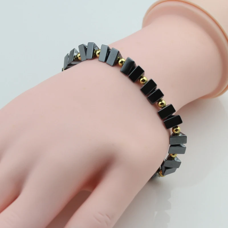 

LYCOON round metal bead mix with triangles hematite beads bracelets DIY hand made strand bracelets size flexible