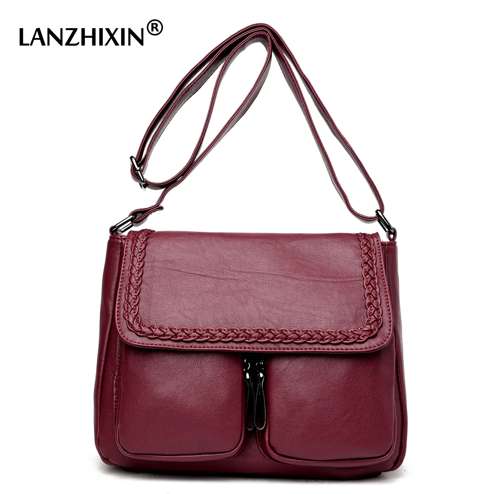 

Lanzhixin Women Simple Fashion Leather Tote Bags Vintage Women Messenger Bags Crossbody Bags Middle-aged Mother Retro Bags 1036