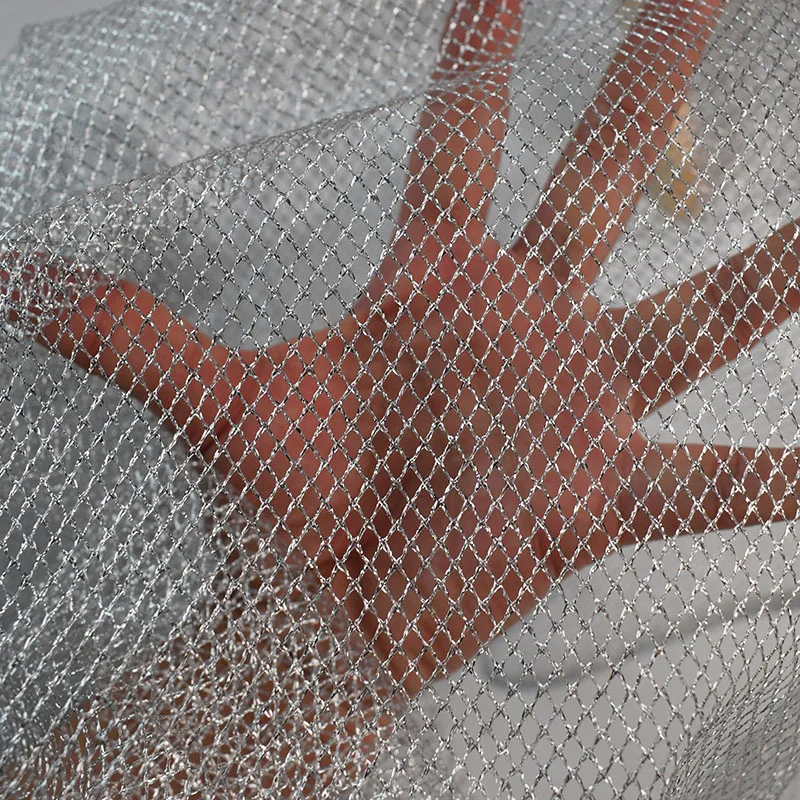 

Silver Net Mesh Fabric Warp knitting mesh fabric fishing net bags cloth laundry bag net hard net fabric DIY Home decor material