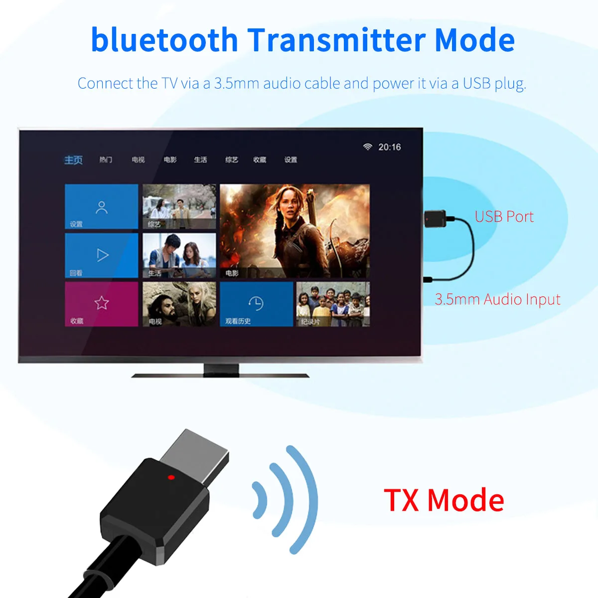 2в1 USB bluetooth 5,0 аудио приемник передатчик беспроводной адаптер 3,5 мм AUX Стерео Bluetooth передатчик для ТВ ПК автомобильный динамик