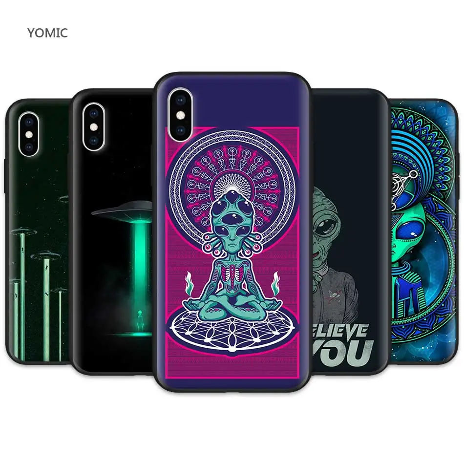 

Mobile Phone Case Cover for Apple iPhone XR 7 8 6 6S Plus X XS MAX 5 5S SE Silicone Soft TPU Case Alien UFO Black Case