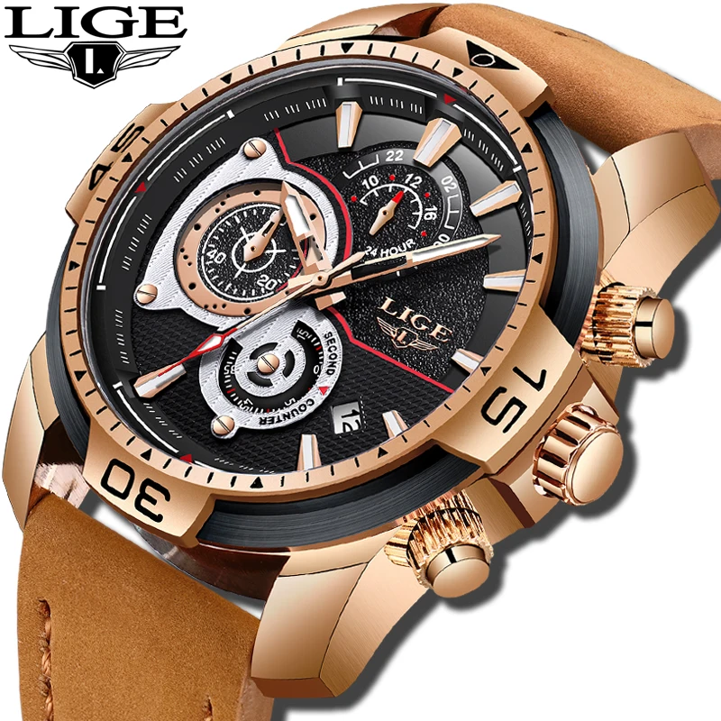 Goedkoop Relogio Masculino 2018 LUIK Nieuwe Horloges Mannen Mode Lederen Quartz Klok Heren Horloge Topmerk Luxe Waterdichte Sport Horloge