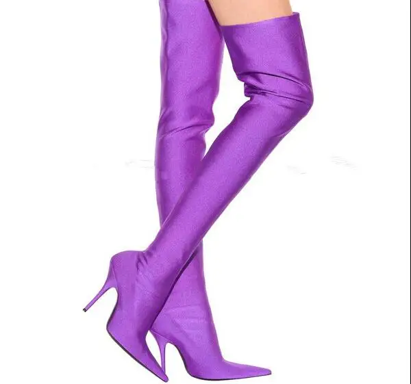 

2018 new real picture women boots sexy pointed toe long boots high heels thigh high boots pink purple green blue ladies shoes