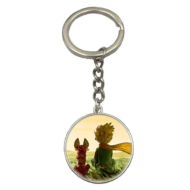 

Anime Keychain Jewelry with Silver Plated Glass Cabochon Little Prince Shaped Car Accessories Keychain Ring for Unisex
