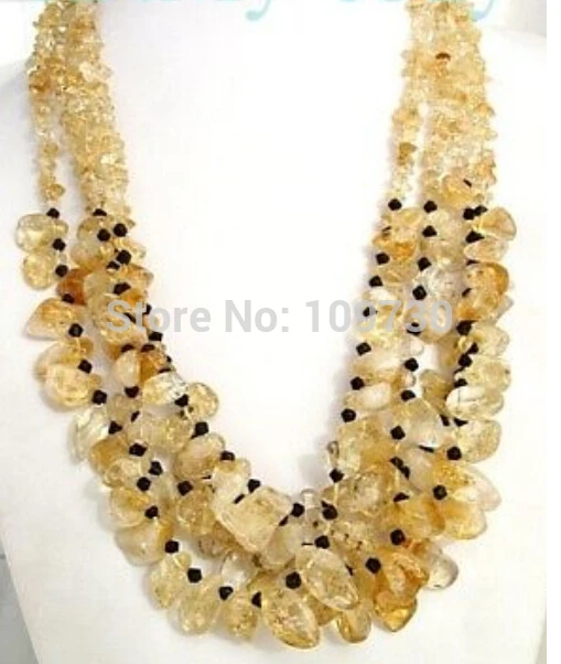 

Jewelry 002866 4 Strands Natural Citrine Chips & Onyx Necklace