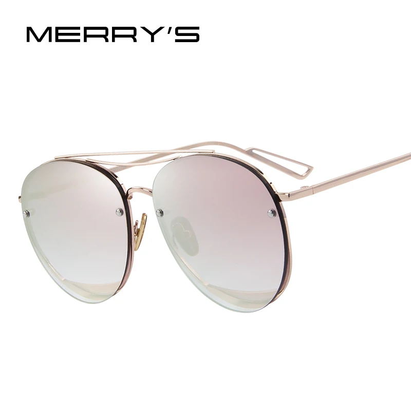 

MERRYS 2017 New Arrival Women Classic Brand Designer Rimless Sunglasses Twin Beam Metal Frame Sun Glasses S8096