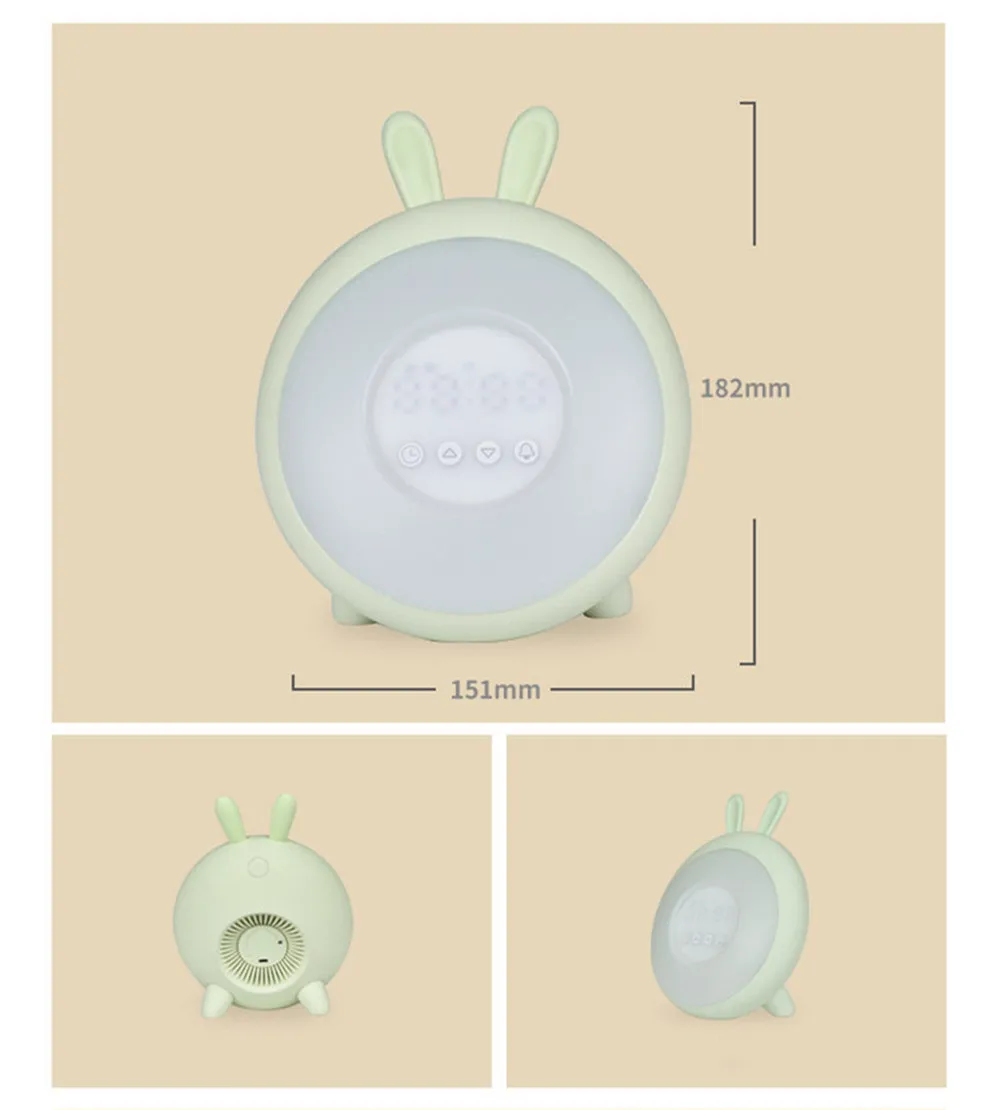 Bunny Alarm Clock with Touch Sensor Colorful LED Night Light Sunrise Sunset Modes Stepless Dimming Rabbit Bedroom Bedside Lamp (11)