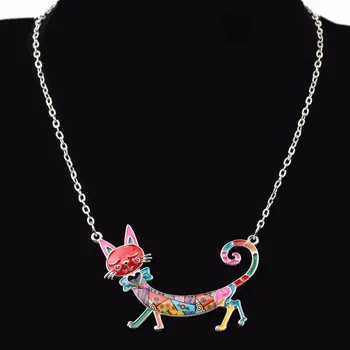 Bonsny Statement Maxi Enamel Kitten Cat Choker Necklace Alloy Pendant Chain Collar Animal Pets Accessories Jewelry