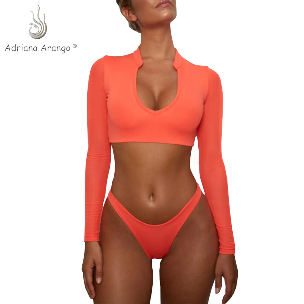 

Adriana Arango 2019 Swimwear Women Long Sleeve Swimsuit Rashguard Grenadine Swimming Suit For Women High Cut Swimsuit