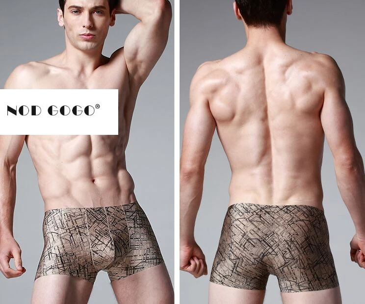 

New &Now to Sale Men's silky Seamless underwears Male Digital printing one piece Boxers shorts Men soft breathable Trunks