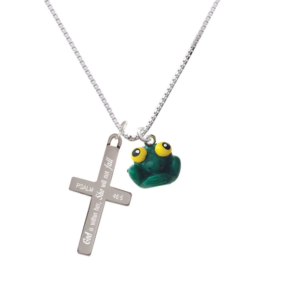 Resin Big Eyed Frog - She will not Fall - Cross Necklace