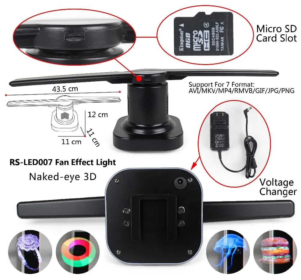 Decoração do Feriado 3d Holograma Publicidade Display Led Fan Imagens Holográficas 3d nu Olho Levou fã Luz Led Moving Head Luz 9 Cheap Luzes de publicidade
