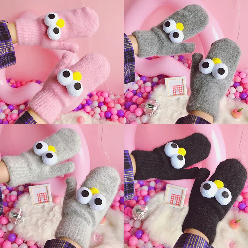 Wholesale 6pairs Japanese cute big eyes small fresh soft sister students wild warm gloves cold gloves couple gloves SH296 TY01