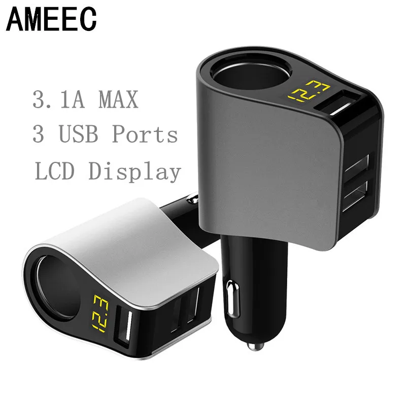 AMEEC Car Charger Quick 3 USB Ports Mobile Phone Car Charger Voltage