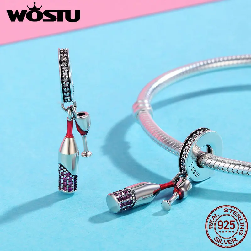 Preise WOSTU Neue Ankunft 925 Sterling Silber Champagner Baumeln Perlen Anhänger fit original Charme Armband Für Frauen Schmuck Geschenk CQC373