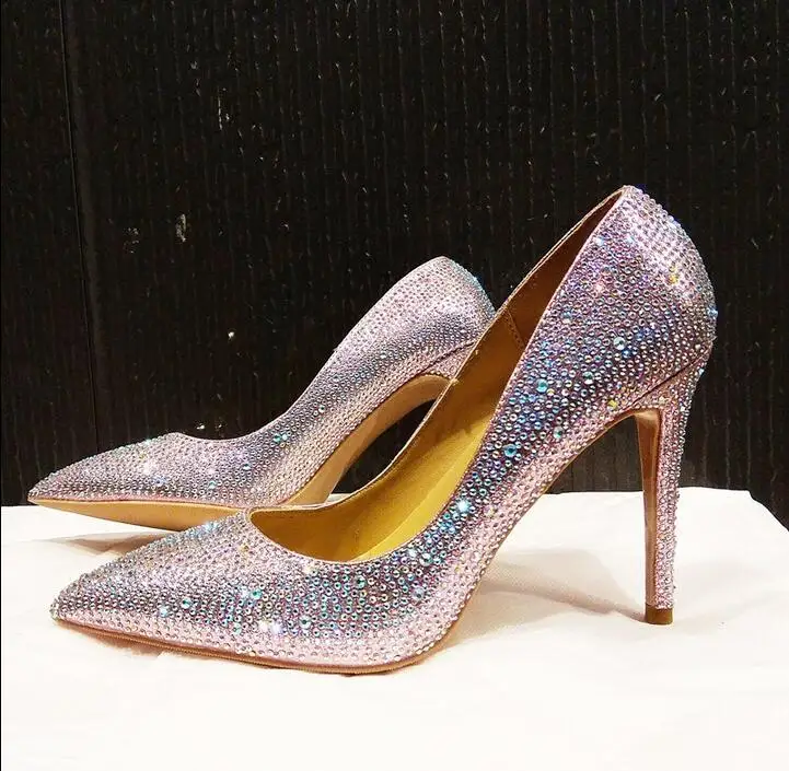 Свадебные туфли с серебристыми кристаллами по индивидуальному заказу, женские туфли-лодочки на шпильке со стразами, женские туфли-лодочки