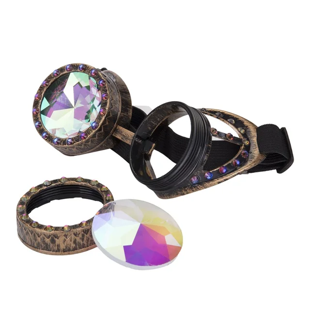 Gothic Steampunk Goggles Vintage Gemstone Decorate Design Retro Welding Punk Colored Kaleidoscope Sunglasses 1