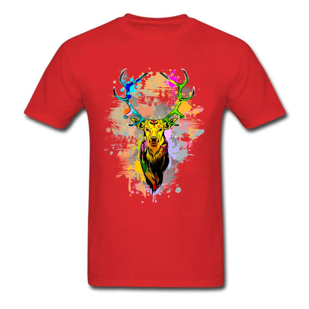 Design T-shirts Wholesale Crew Neck Deer PopArt Dripping Paint 100% Cotton Men Tops Tees Funny Short Sleeve Tee Shirt Deer PopArt Dripping Paint red