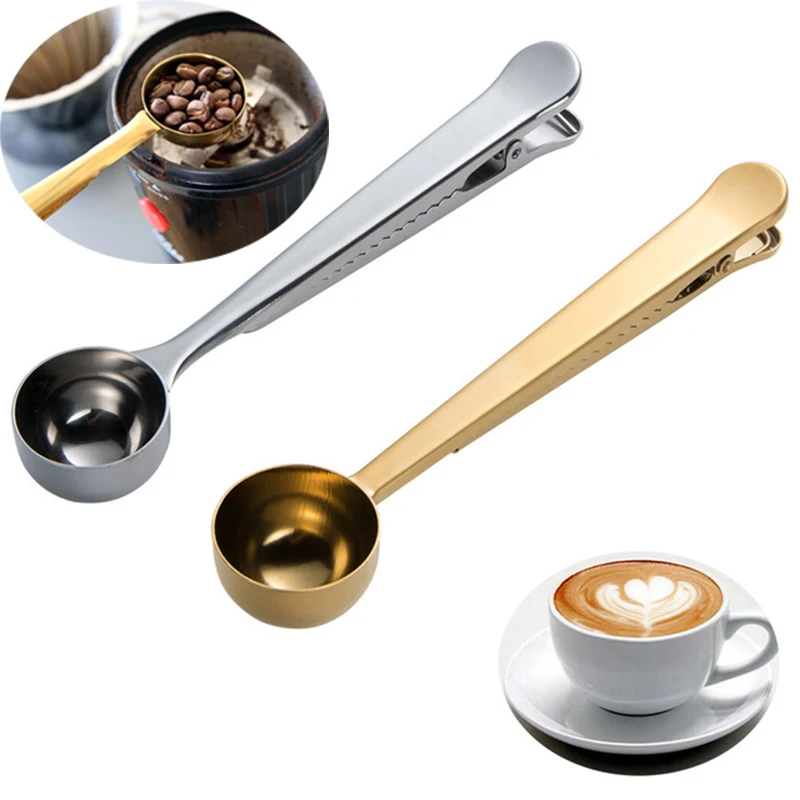 Magic Stainless Steel Gold Clip Measuring Spoons Multifunctional Coffee Scoop Clip Coffee Bag
