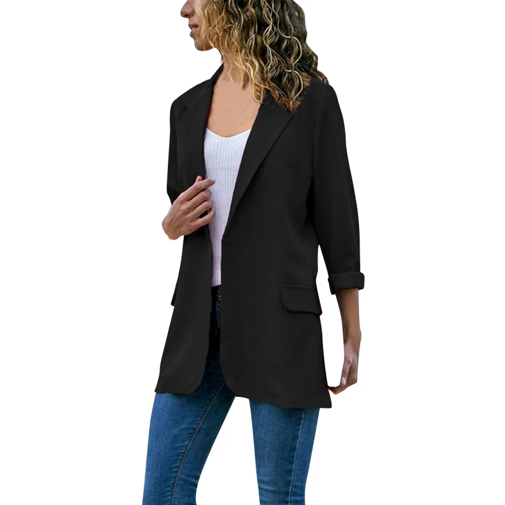 

Winter women blouses solid Fashion Women Long Sleeve Solid Color Coat girl Open Front Jackets