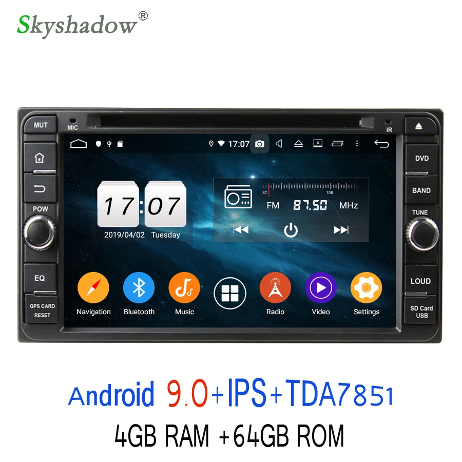 TDA7851 2din Android 9,0 для Toyota RAV4 Corolla Vios Hilux 64 Гб rom 4 ГБ 8 ядерный автомобильный dvd-плеер RDS радио gps ГЛОНАСС Карта BT Wifi