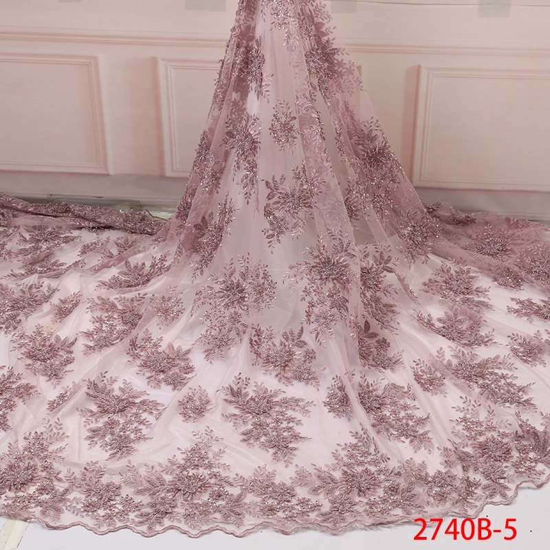 

Fashionable African French Beaded Lace Fabric 2019 High Quality Lace Nigerian Tulle Mesh Lace Fabric For Wedding Dress GD2740B-5