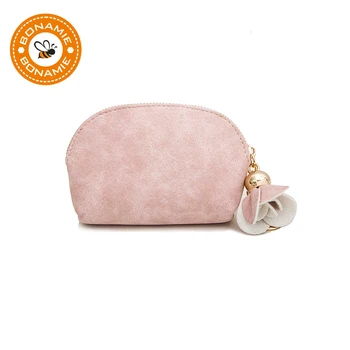

BONAMIE Leather Small Fresh Solid Cute Coin Purse Zipper Flower Women Mini Wallet Key Holder Bag Card Holder Clutch Money Bag
