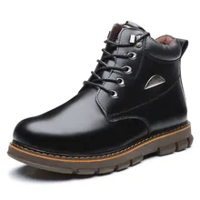 X339 Фирменная Новинка Короткие стиль для мужчин зимние сапоги пояса из натуральной кожи непромокаемые теплые