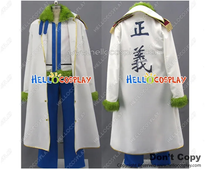 

One Piece Smoker Cosplay Costume Green Fur Collar Jacket White Coat H008