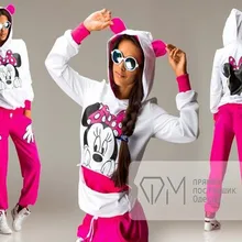 В продаже женские весенние 2 шт. Длинные рукава Минни флисовая толстовка; спортивные костюмы с толстовками пуловер костюм Harajuku спортивные костюмы одежда