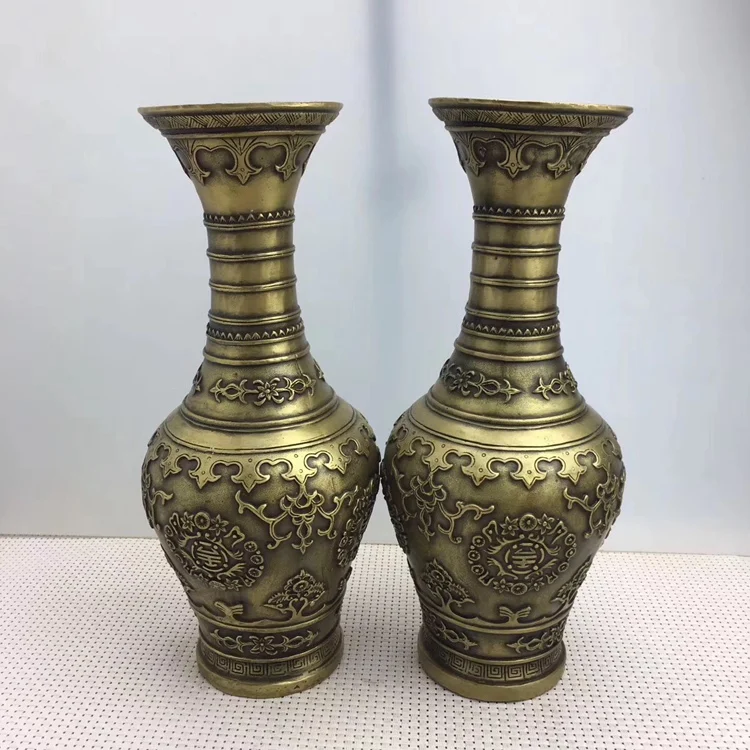 

TNUKK Antique MingDynasty copper sculptuer vase / bottle, a pair, hand-made crafts,,Collection&Adornment,Free shipping.