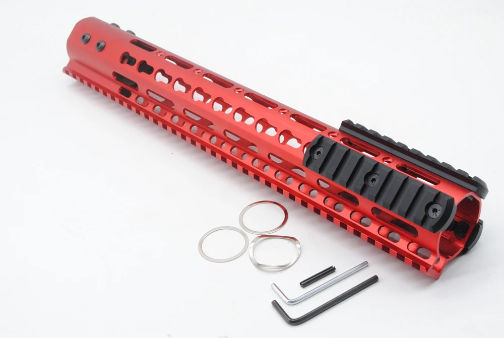 

TriRock Unique Chinese Red 13.5'' Ultralight Key Mod Handguard Rail Mount With Steel Barrel Nut + 3 PCS Rail Section
