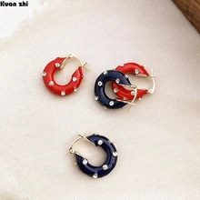 HUANZHI, Винтажный дизайн, красный цвет, глазурь, эмаль, кристалл, циркон, металлические серьги-гвоздики для женщин, девушек, вечерние ювелирные изделия