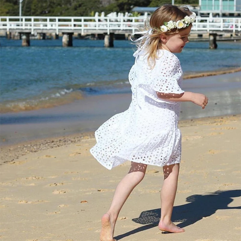 

Angela&Alex Girls Summer Dress Fashion Hollow Out Lace Dresses Baby Girls 12M-4T Beach Wear Lovely Children Party Casual Wear