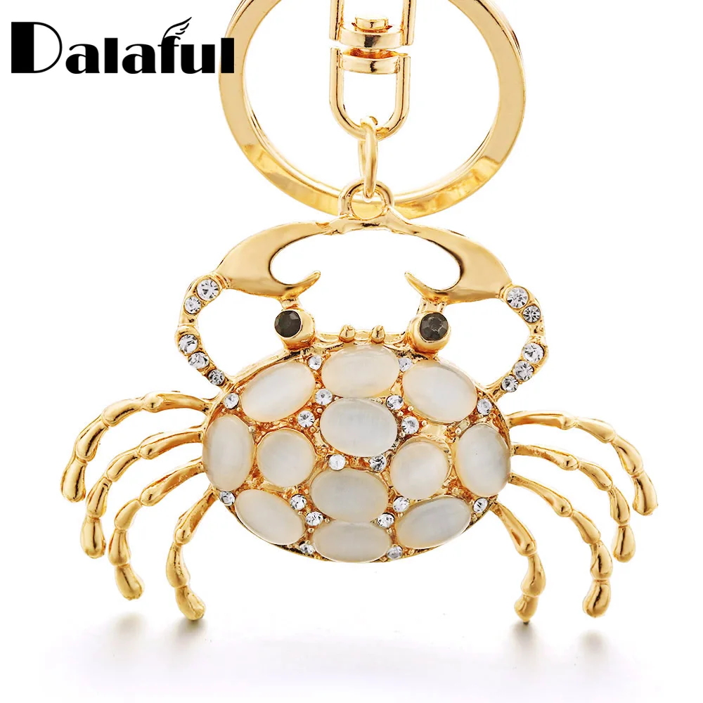 

Dalaful Crab Key Chain Key Ring Bag Pendant Pretty Chic Opals Crystal Animal Keychains Keyrings Car For Women K370