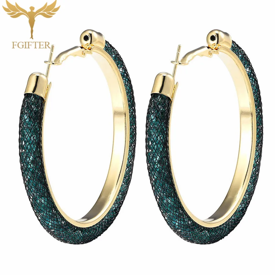 

Fgifter New Design Fashion Austrian Crystal Hoop Earrings Geometric Round Shiny Gold Rhinestone Big Earring Jewelry Women