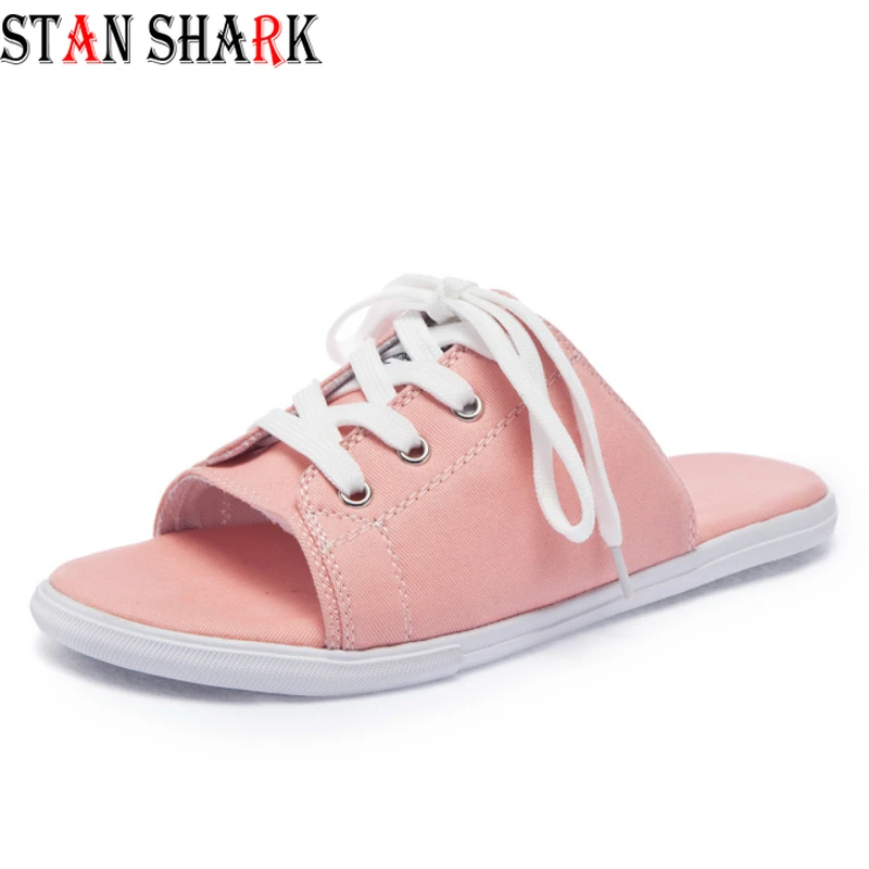 

Women Canvas Slippers Flip Flops Casual Peep Toe Sandals Canvas Lace Up Slippers Platform Summer Shoes Slides Zapatos Mujer