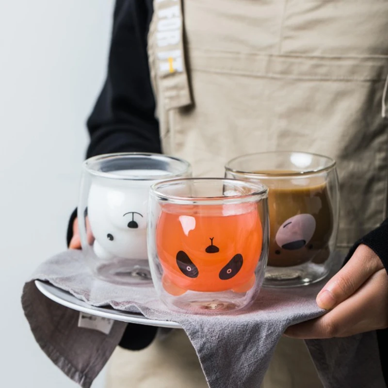 

Teddy Bear Milk Cups Creative Heat-resistant Double-layer Cartoon Glass Cup Thicken High Borosilicate Glass 201-300 ml