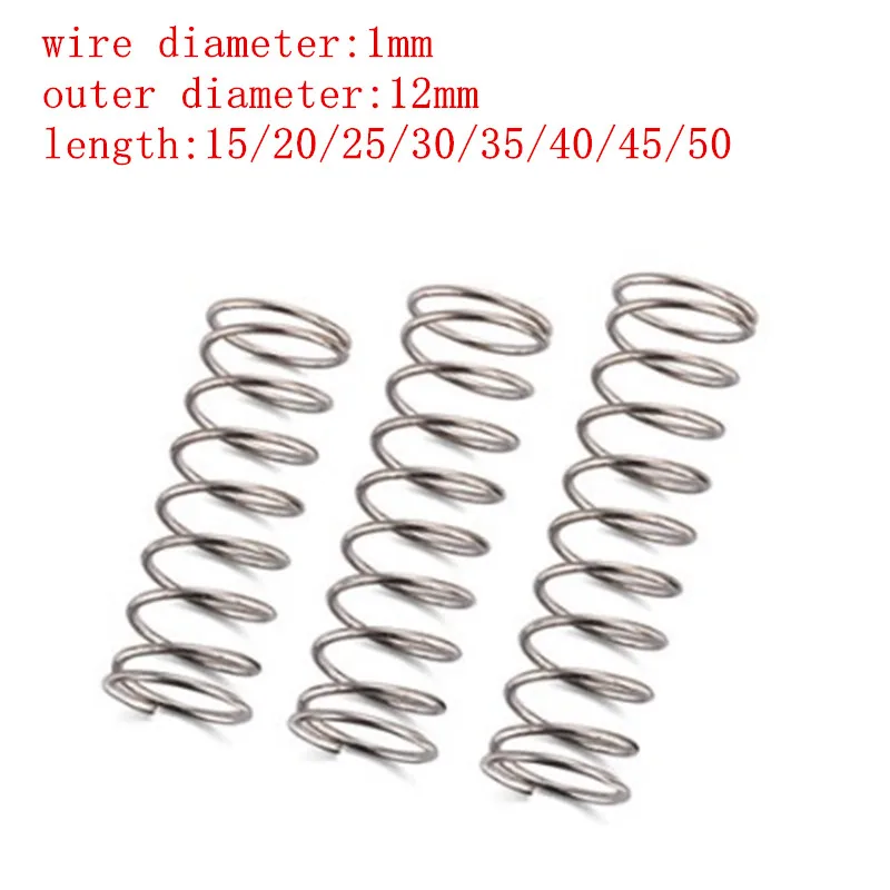 

10pcs wire diameter 1mm OD 12mm Stainless Steel Micro Small Compression spring length 15mm-50mm