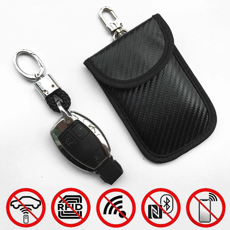 

LTE NFC GSM Shielding Blocking Signal Black Anti theft Carbon Fiber RFID Car Key Cover Bag Case Pouch Protection