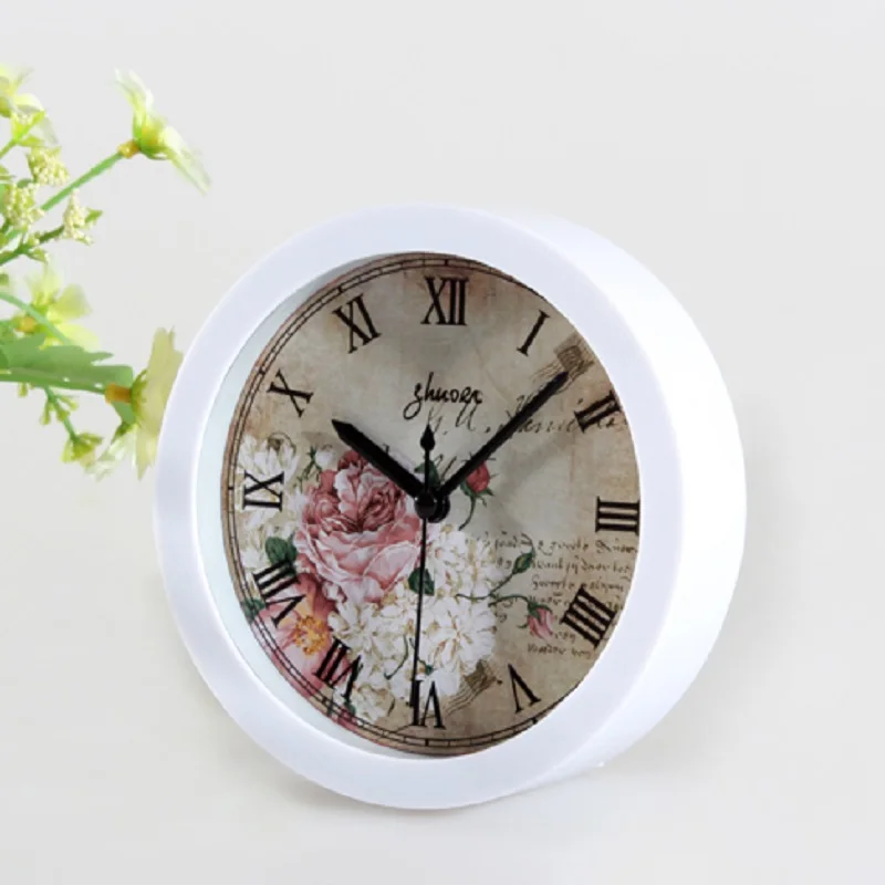 Table Clock Mute Retro Pattern Nostalgic Decorative Alarm European Pastoral Small Alarm Clock Fashion Creative Table Clock Table