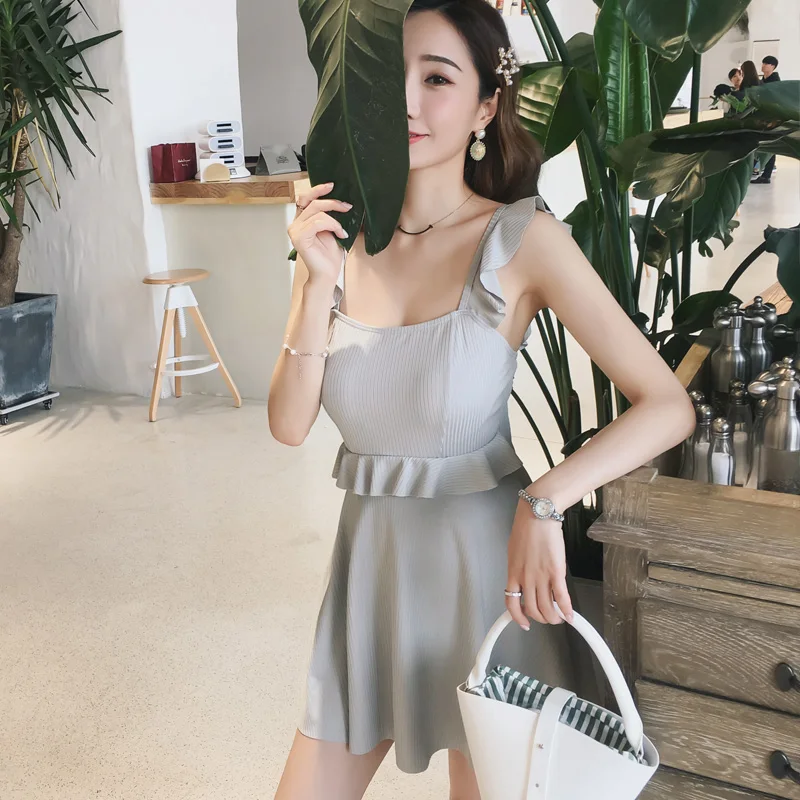 

Women Solid Swim Beach Dress Push Up One Piece Swimwear Bathing Suit Female Swimdress Summer Sexy Swimming Beachwear Swimsuit