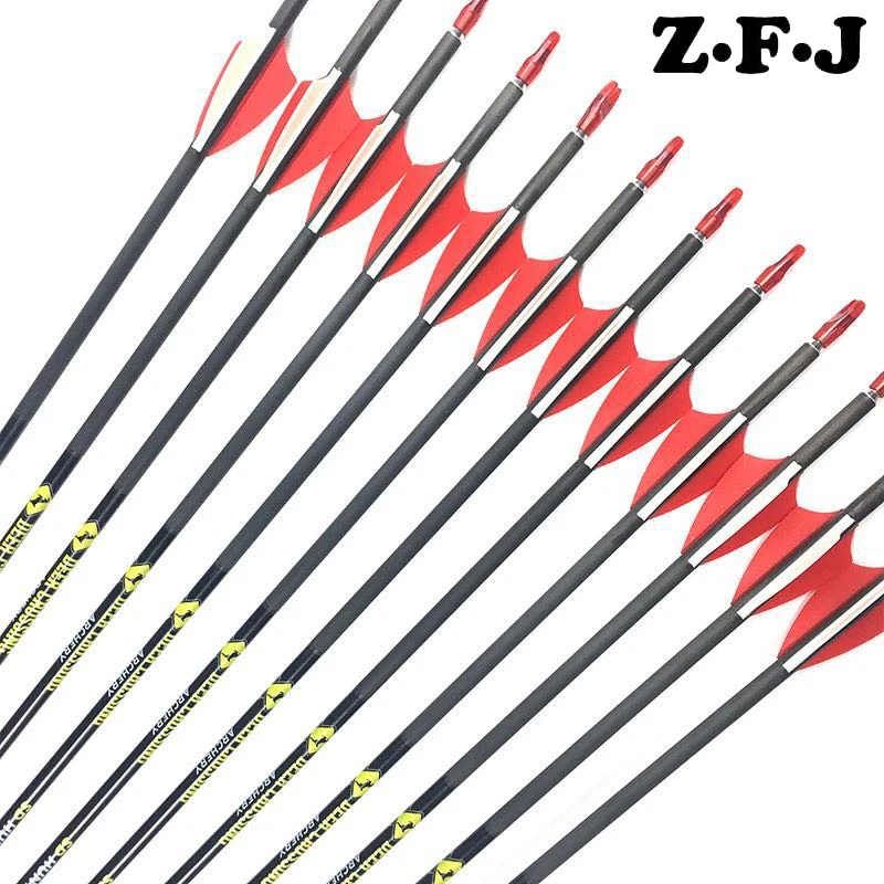

12Pcs Deer Crossing Carbon Arrows Spine 500 600 700 800 900 Plastic VanesID 4.2mm Stainless Steel Points Recurve Bow Shooting