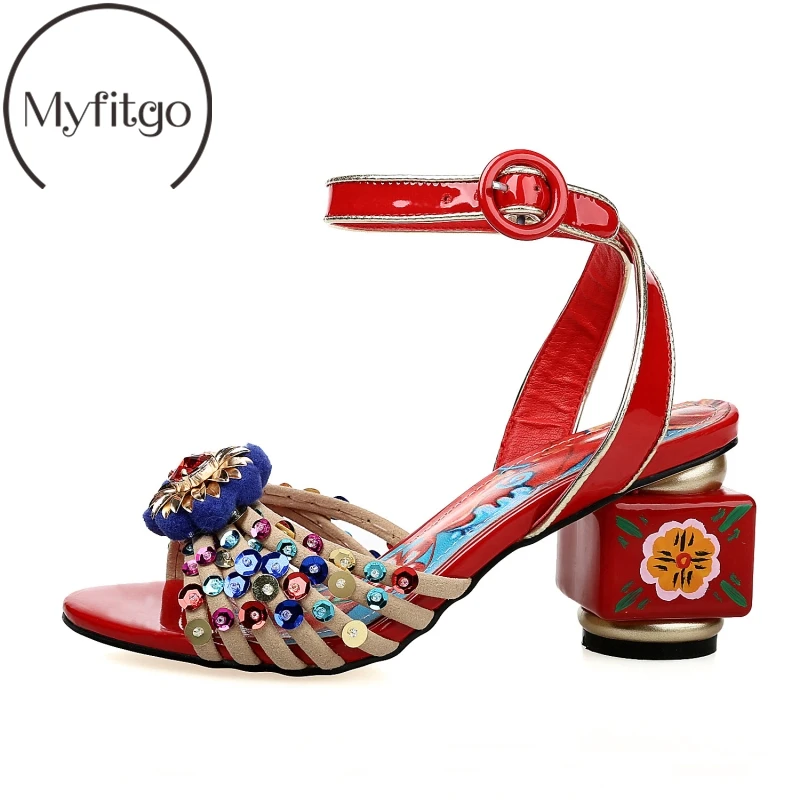 

Myfitgo Colorful Girls Shoes High Heels Sandals Women Peep Toe Slingback Gladiator Flower Heeled Summer Shoes Sandalias mujer