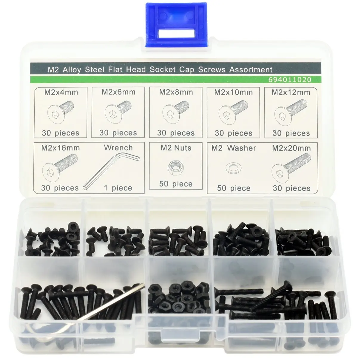 

M2 Hex Socket Countersunk Head Screws Nut Washer Wrench Assortment Kit,311 pcs