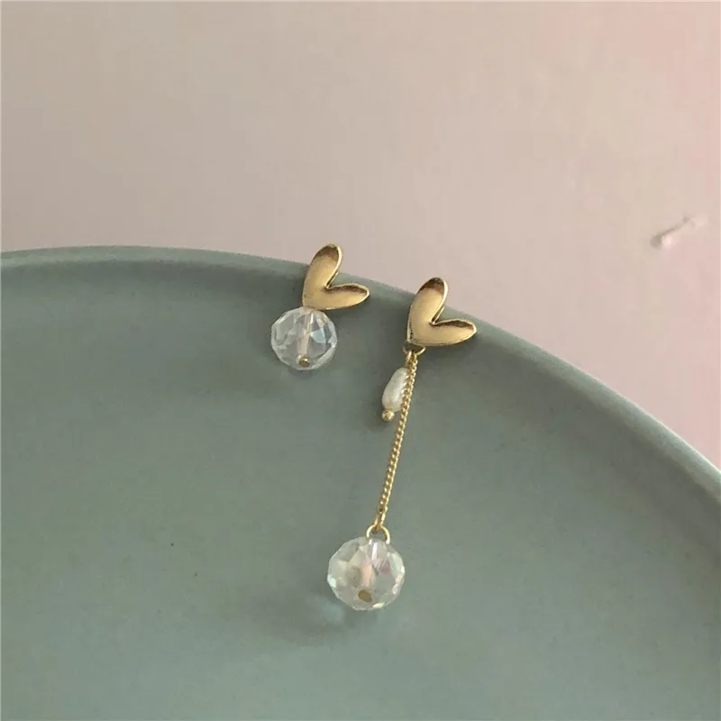 

S925 Silver Needle Korean Temperament Loving Heart Ear Nail Natural Pearl Long Earrings Female 453