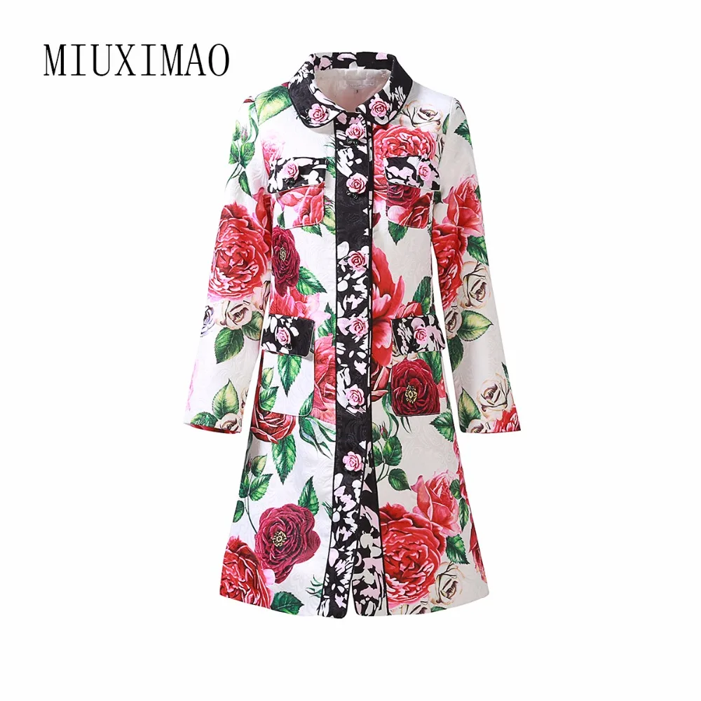 

Custom Plus Size Dress 2018 Autumn New Arrival A-Line Turn-Down Collar Full Sleeve Single Breasted Floral Print Trench Women