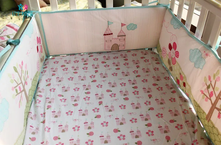 Хлопковые мягкие бортики для кровати для новорожденных мягкий удобный детский простыни сумки для хранения стеганых одеял розовый сладкий печати детские постельные принадлежности для девочек