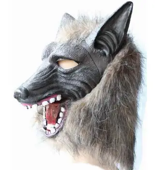 

Latex Full Head Overhead Wolf Mask with fur Creepy Halloween Cosplay Masquerade Fancy Dress Up Theater Adult Costume Masks gift
